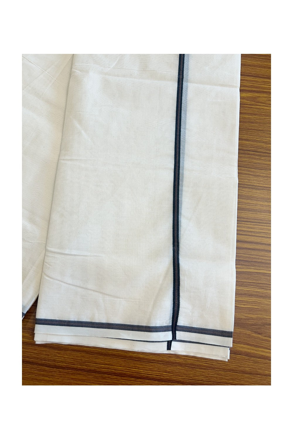 20% Discount !! KaithariKada Balaramapuram 100% Cotton Double off white - (Unbleached) Mundu/Dhoti - 100X100 0.25inch Dark Brown & Black Kara - 10KK5055ASH