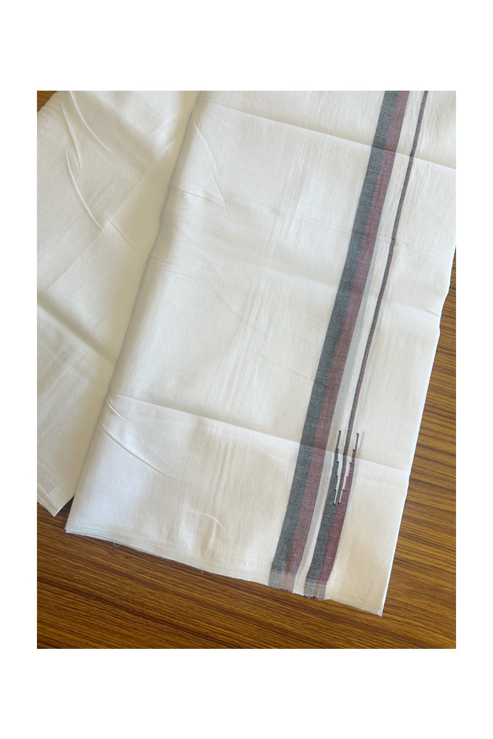 DMK Veshti SHORT DHOTI SPECIAL! 25% Discount !! KaithariKada Balaramapuram PURE WHITE - Mundu/Dhoti - 100X100 - 1 inch kara & 49 inch Height Puliyilakkara Maroon & Black Chutty Kara 3.58 meters - 8KK5127ASH