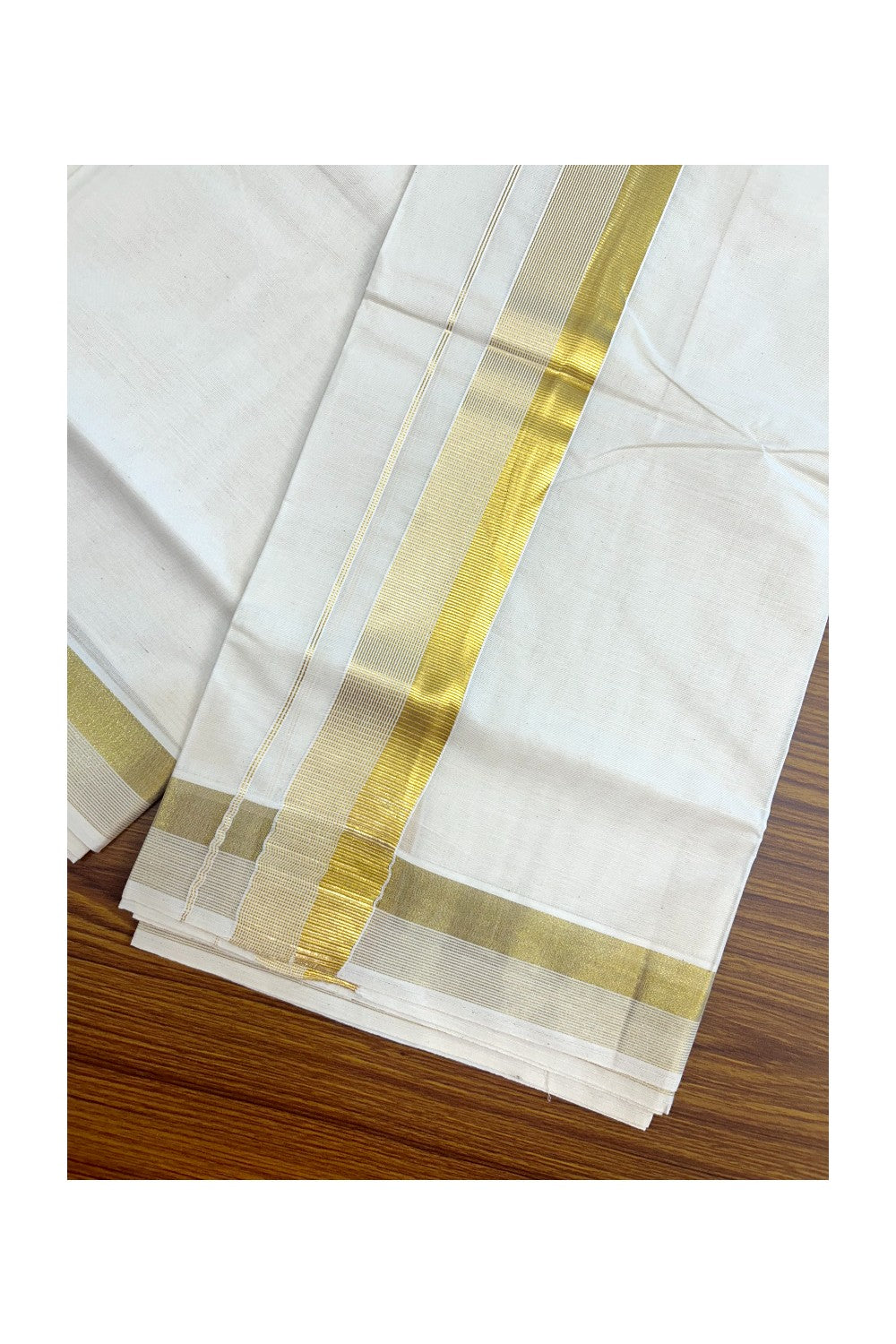 20% DISCOUNT!! KaithariKada Balaramapuram Pure Cotton DOUBLE OFF WHITE - (Ubleached) Mundu/Dhoti - 80x72 - 2 inch KASAVU Stripes Kara - 10KK5171GAN