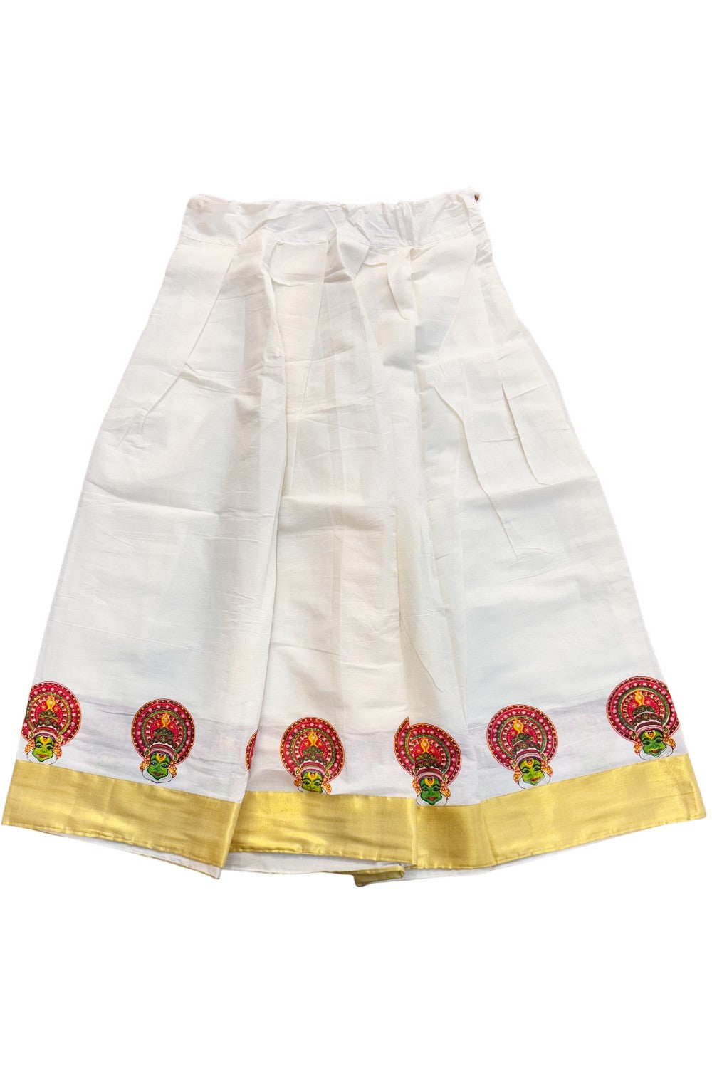 Midukki-Traditional South Indian Kids Pattu Pavada- offwhite top with kadhakali print offwhite skirt with kasavu kadhakali print - Age 12 - KK12MID0010