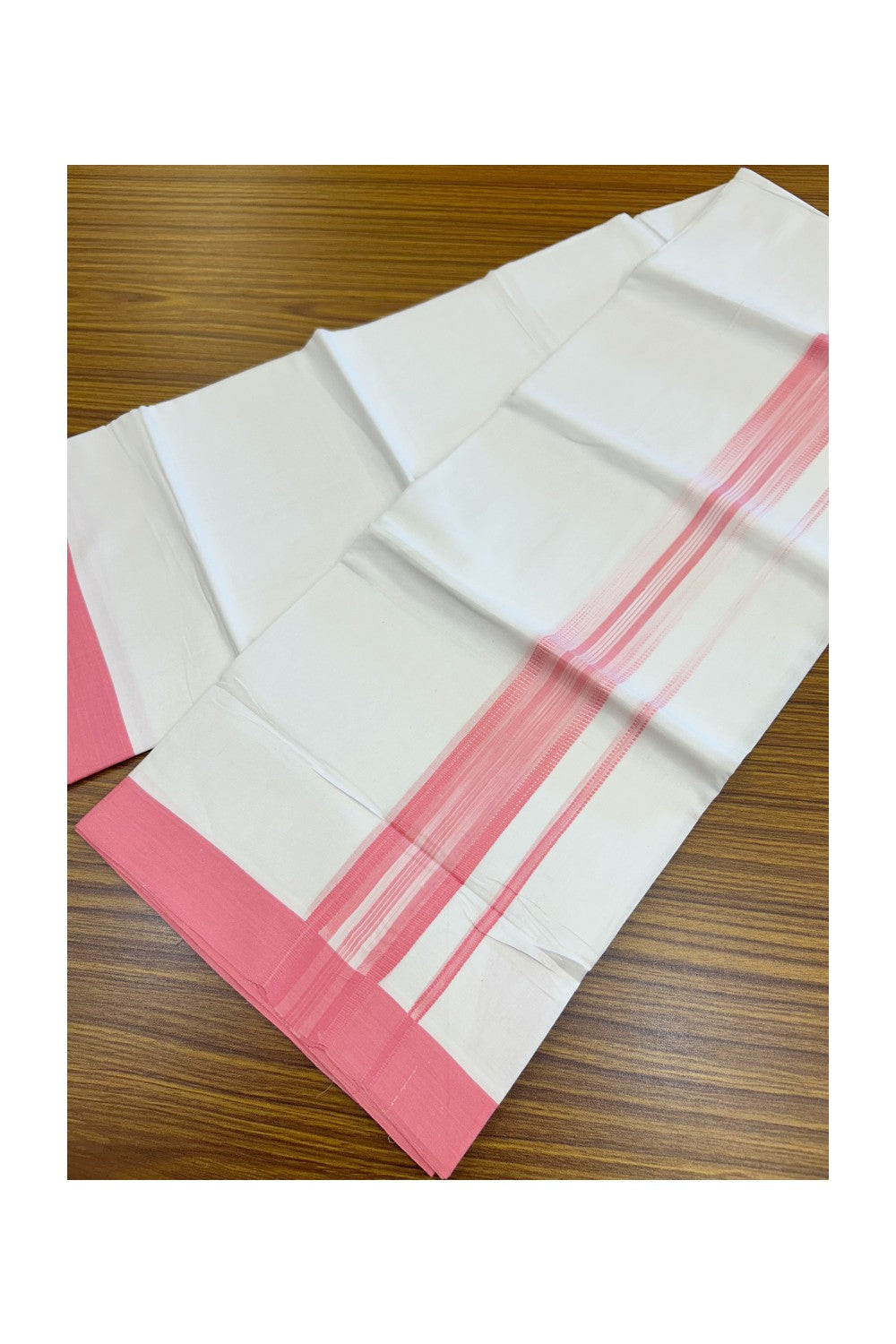 20% Discount ! Kaitharikada Balaramapuram 100% Cotton PURE WHITE Double RAINBOW Mundu/Dothi - 100x80 - 1.75 inch Pink Stripes Kara 3.80 mtr (8 muzham) - 108KK5220 THI