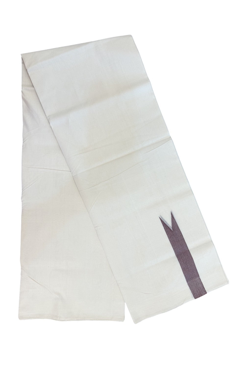 25% DISCOUNT ! KaithariKada HANDLOOM Unakkupaav Balaramapuram - 100% PURE Cotton Off White - (Unbleached) Double Mundu/Dhoti - 100x100 - 1.25 Inch Brown Chutty - 11KK5176ABH