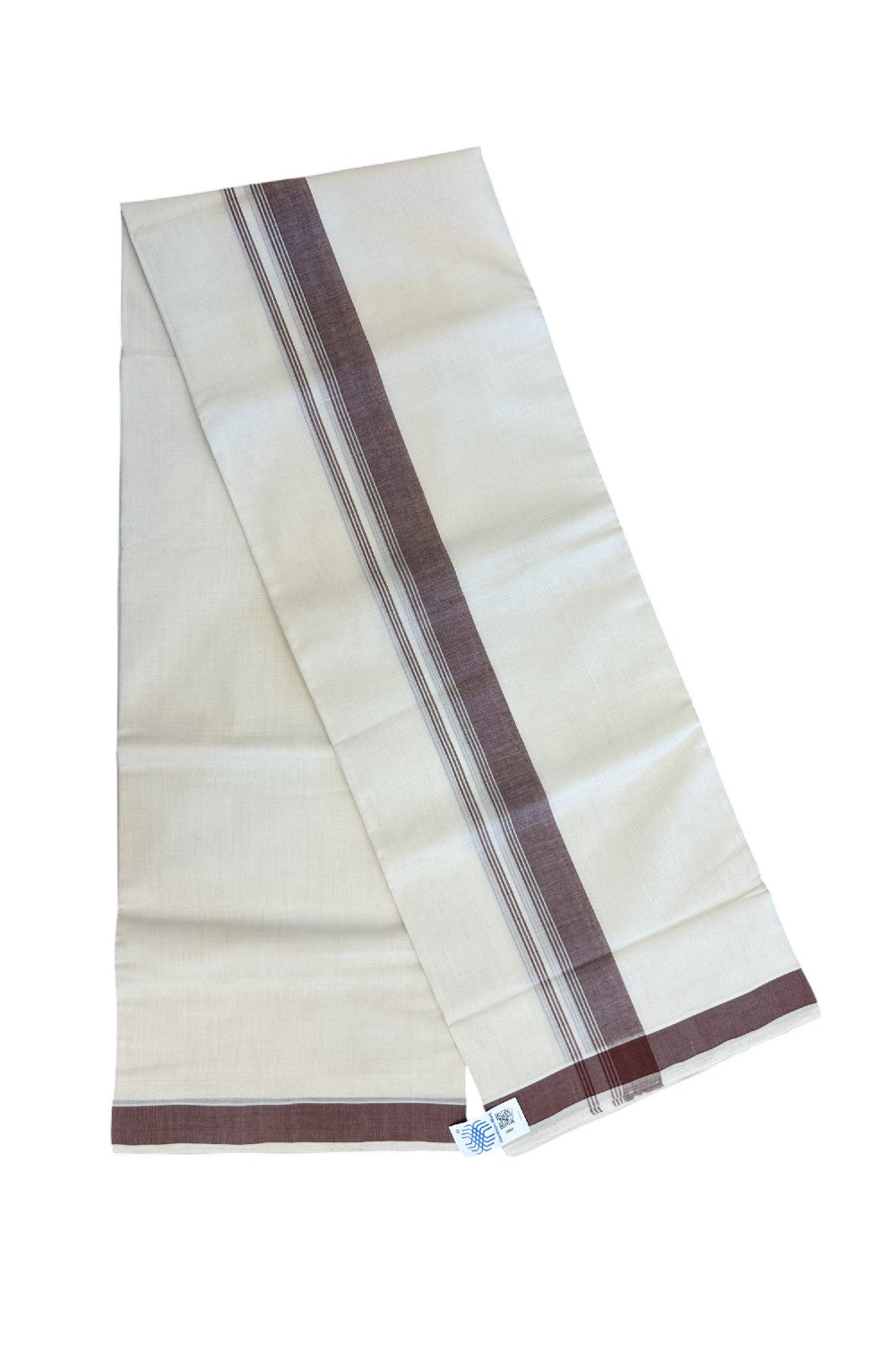 25% Discount KaithariKada HANDLOOM Unakkupaav Balaramapuram - 100% PURE Cotton off white (Unbleached) Double Mundu/Dhoti - 80X90 - 1.25 inch Light Brown side Stripes Kara 3.80 mtr - 11KK5192ELA