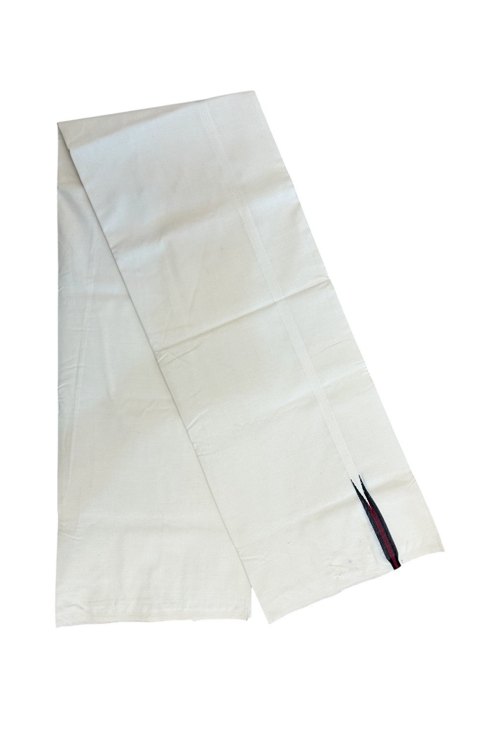 20% DISCOUNT ! KaithariKada Balaramapuram 100% COTTON SINGLE OFF WHITE (Unbleached) Mundu/Dhoti-Twisted 100s Thread- 0.5inch Puliyilakkara Black & Maroon Chutty Kara (2 meter / 4 muzham)- 11KK5203ASH