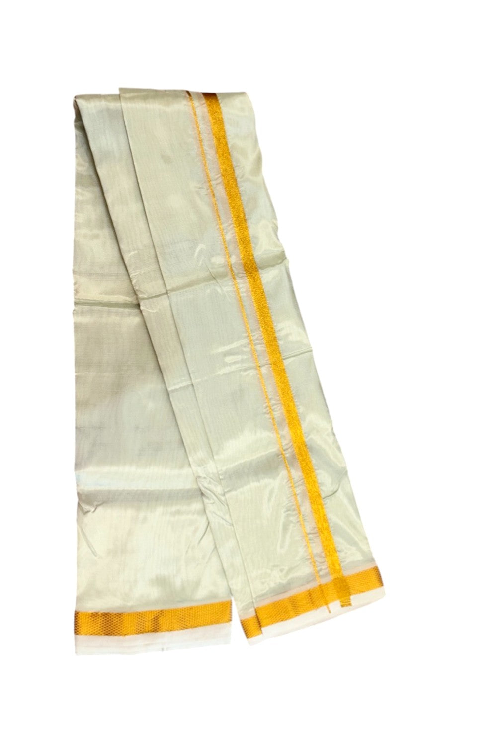 12% Discount!! KaithariKada Balaramapuram 100% Silk Double Mundu/Dhoti - Pastel Green Colour Body - 0.5 inch Gold Kasav Kara 3.60 mtr (8 muzham) - 11KK5222 GAN