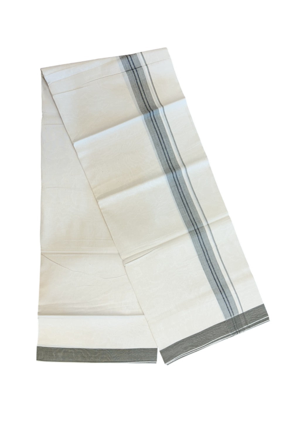 24% Discount !! KaithariKada Balaramapuram 100% Cotton OFF WHITE (Unbleached) Single Mundu/Dhoti - Twisted 60s Thread - 1.25 inch Dark Greyish brown shaded black striped Kara (2 meter / 4 muzham) - 41KK5241 GL