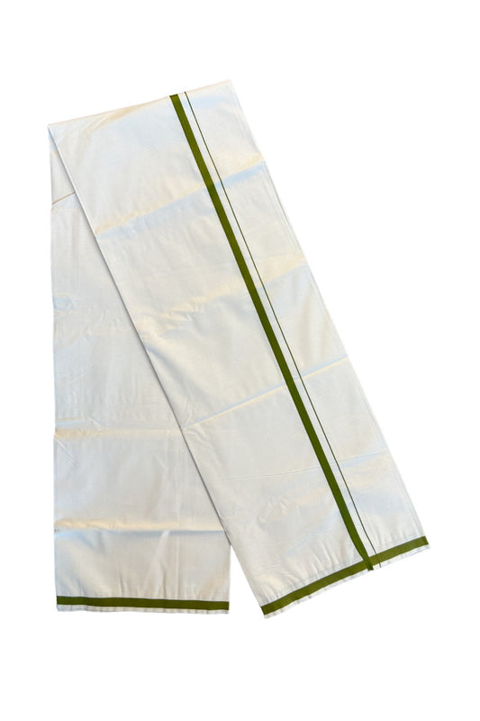 10% DISCOUNT ! KaithariKada Balaramapuram 100%  Cotton Single Off white Mundu/Dhoti-(60S)- 0.5 inch GREEN Kara-11KK76MC.