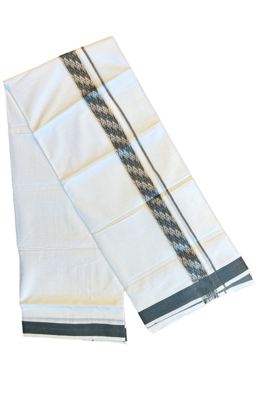 20% DISCOUNT! KaithariKada Balaramapuram 100% Cotton Double PURE white Mundu/Dhoti-100x100  Silver kasavu dark gray pattern Kara  - 11KK79PMC