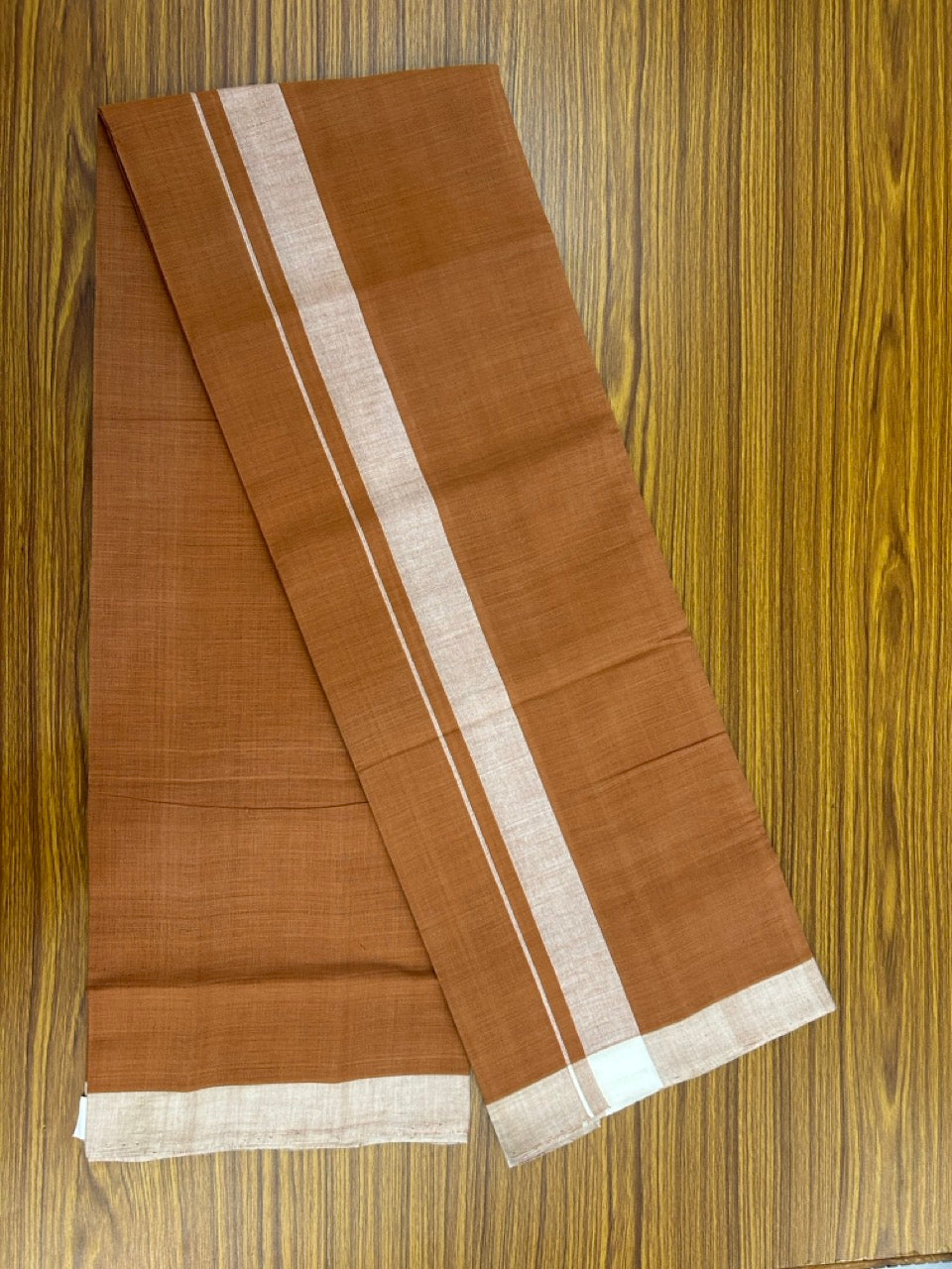 Handloom Single Hallmarked - 6% Discount !! KaithariKada 100% Pure Cotton - Mundu/Dhoti Kavi Body White 1.5 inch Kara- (2 meter / 4 muzham)- 11 KK8030 ELA