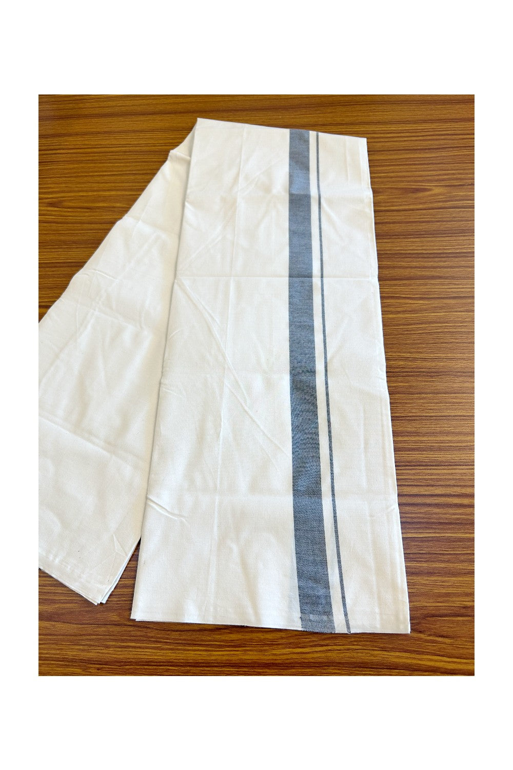 14% DISCOUNT ! KaithariKada Balaramapuram 100% COTTON SINGLE OFF WHITE - (Unbleached) Mundu/Dhoti - Twisted 100s Thread - 1.5 inch Ash Black Kara (2 meter / 4 muzham) - 11KK497ASH