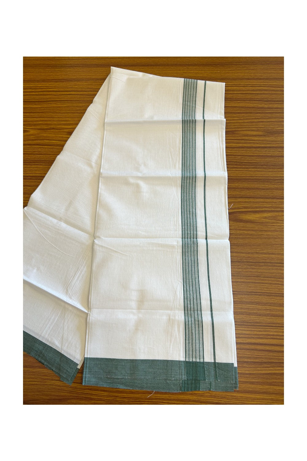 8% Discount ! Kaitharikada Balaramapuram 100% Cotton PURE WHITE SINGLE Mundu/Dothi - 1.75 inch Dark Green Striped Kara (2 meter / 4 muzham) - 11KK5018GAN