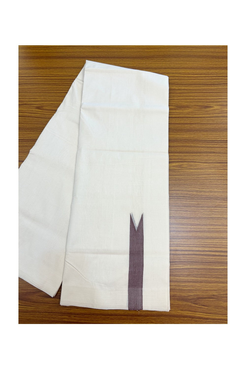 25% DISCOUNT ! KaithariKada HANDLOOM Unakkupaav Balaramapuram - 100% PURE Cotton Off White - (Unbleached) Double Mundu/Dhoti - 100x100 - 1.25 Inch Brown Chutty - 11KK5176ABH