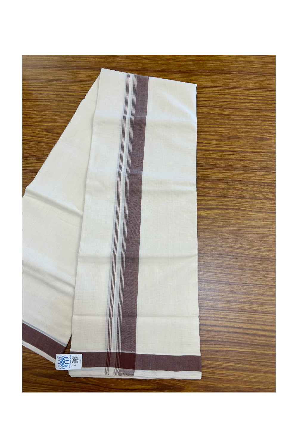25% Discount KaithariKada HANDLOOM Unakkupaav Balaramapuram - 100% PURE Cotton off white (Unbleached) Double Mundu/Dhoti - 80X90 - 1.25 inch Light Brown side Stripes Kara 3.80 mtr - 11KK5192ELA