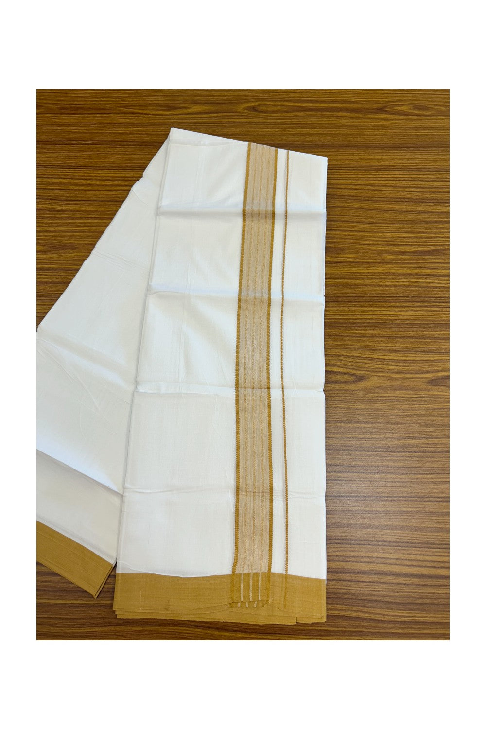 20% DISCOUNT!!! KaithariKada Balaramapuram 100% Cotton DOUBLE PURE WHITE Mundu/Dhoti - 100X80 - 1.75 Inch Yellow Orange Shaded Stripes kara 3.75 mtr (8 muzham) - 11KK5220 THI