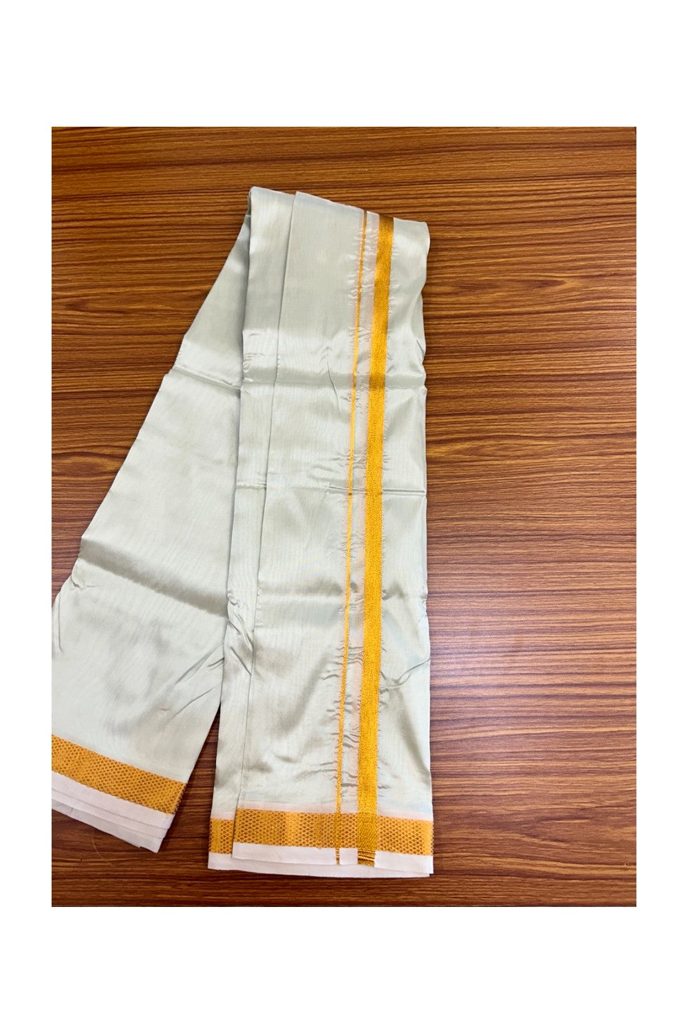 12% Discount!! KaithariKada Balaramapuram 100% Silk Double Mundu/Dhoti - Pastel Green Colour Body - 0.5 inch Gold Kasav Kara 3.60 mtr (8 muzham) - 11KK5222 GAN