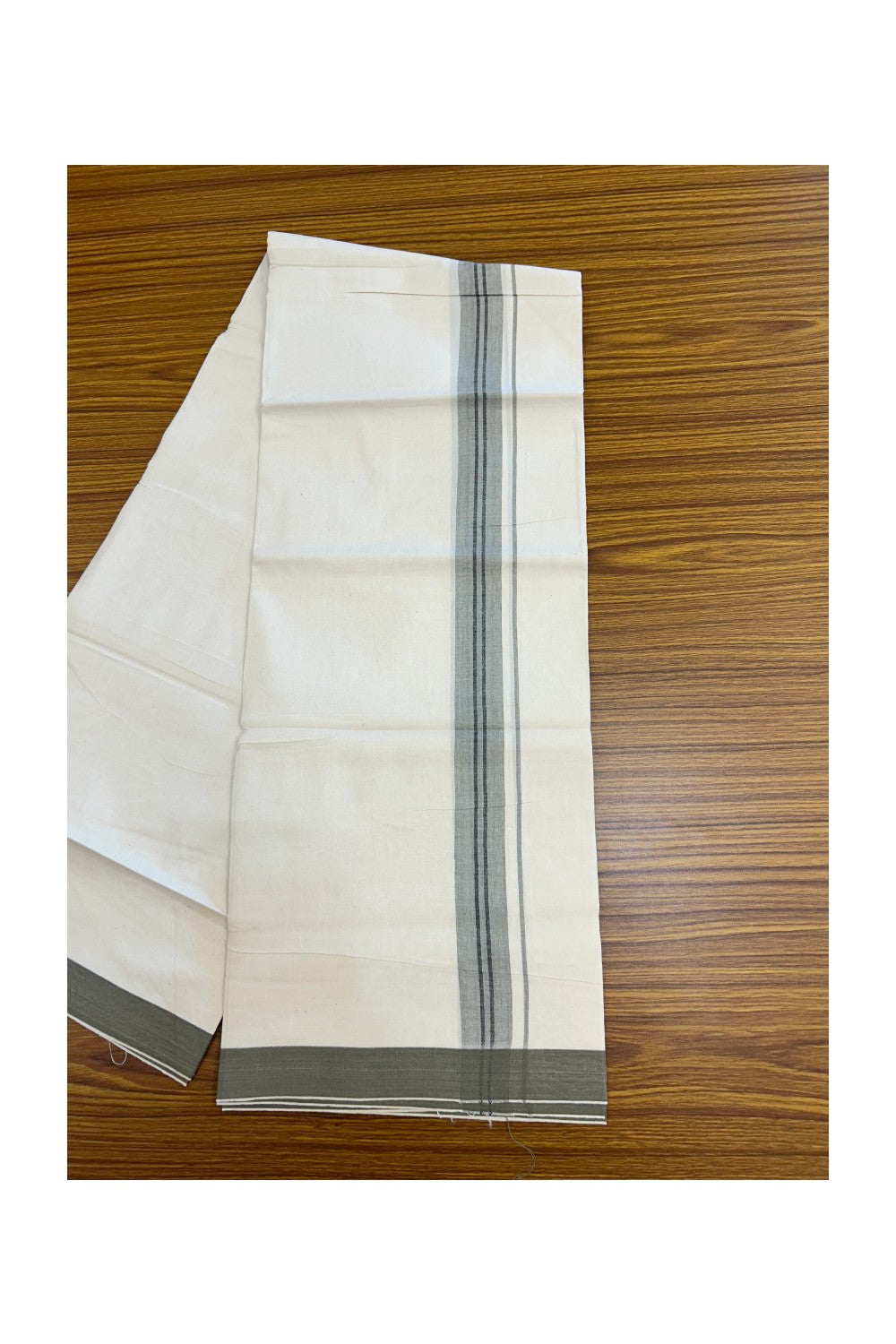 24% Discount !! KaithariKada Balaramapuram 100% Cotton OFF WHITE (Unbleached) Single Mundu/Dhoti - Twisted 60s Thread - 1.25 inch Dark Greyish brown shaded black striped Kara (2 meter / 4 muzham) - 41KK5241 GL