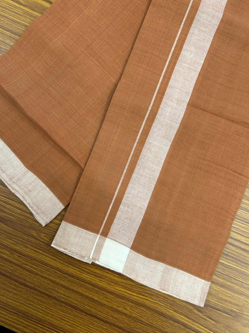 Handloom Single Hallmarked - 6% Discount !! KaithariKada 100% Pure Cotton - Mundu/Dhoti Kavi Body White 1.5 inch Kara- (2 meter / 4 muzham)- 11 KK8030 ELA