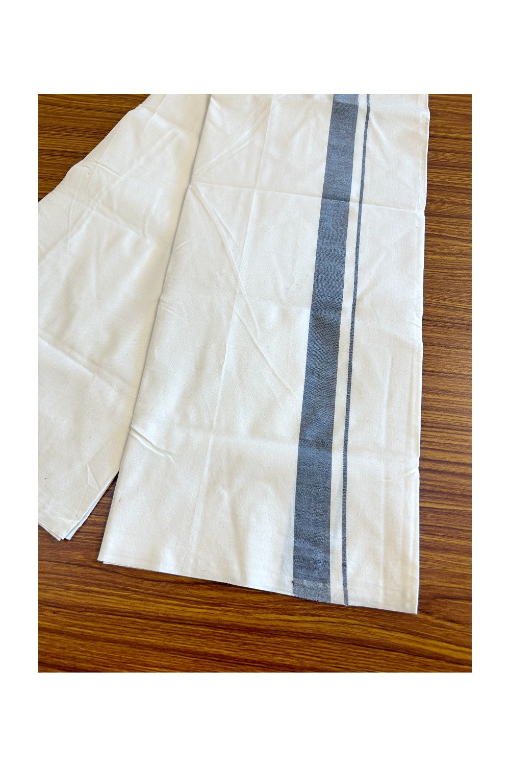 14% DISCOUNT ! KaithariKada Balaramapuram 100% COTTON SINGLE OFF WHITE - (Unbleached) Mundu/Dhoti - Twisted 100s Thread - 1.5 inch Ash Black Kara (2 meter / 4 muzham) - 11KK497ASH