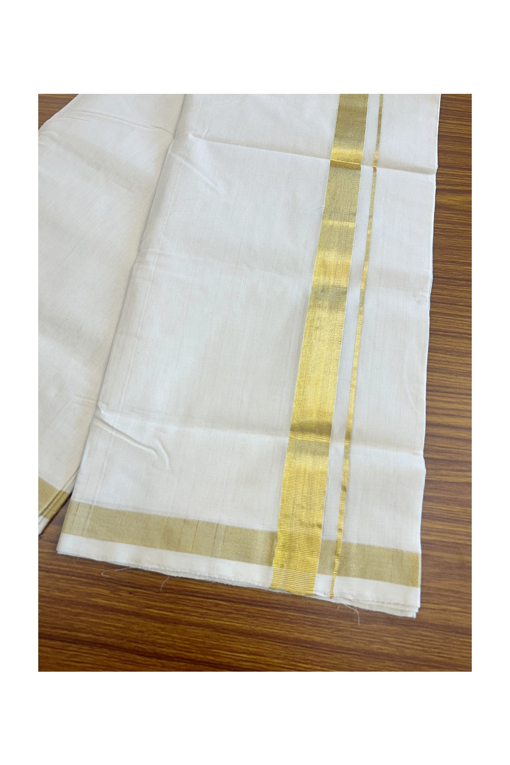 30% DISCOUNT! KaithariKada HANDLOOM Unakkupaav Balaramapuram - 100% PURE Cotton Off white (Unbleached) Double Mundu/Dhoti - 1.75inch Kasavu-138