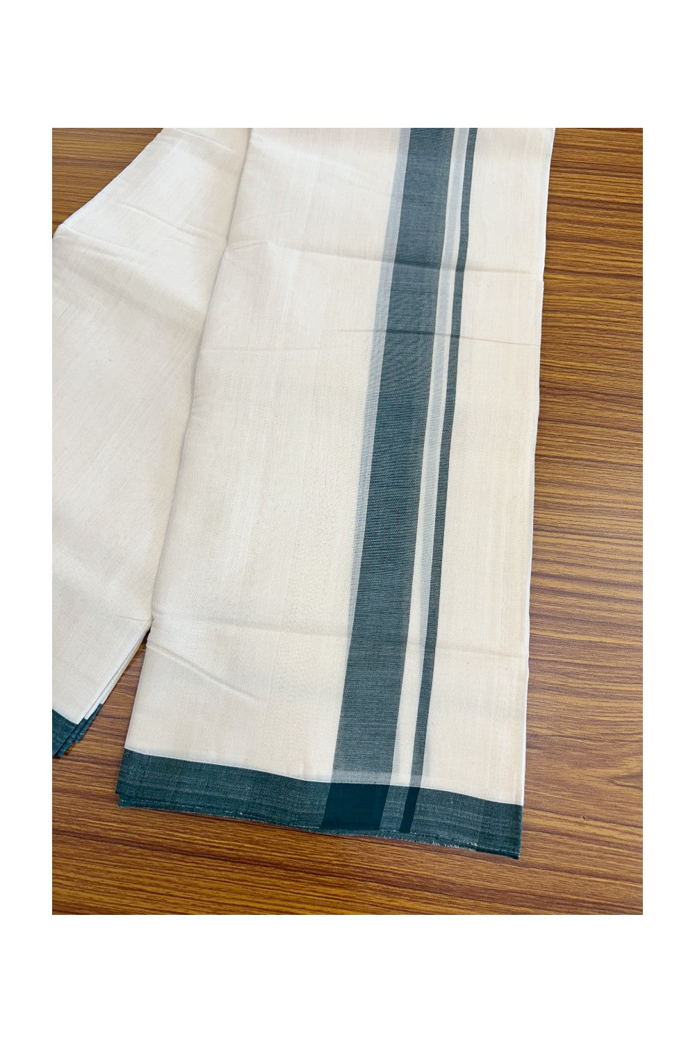 25% Discount! KaithariKada Balaramapuram Handloom 100% Millpaav Cotton Double Mundu/Dhoti Off white (Unbleached) - 100x100 1.5 inch Brick Red Mulloth Border 3.62m (8 Muzham) - 11KK5065KK