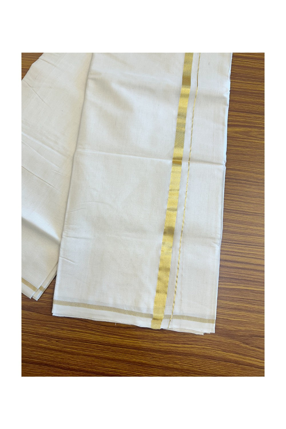 25% Discount! KaithariKada Handloom Millpaav Balaramapuram - 100% Pure Cotton Off White - (Unbleached) Double Mund/Dhoti - 2 cm Kasav Kara -KK53RAM - 1.