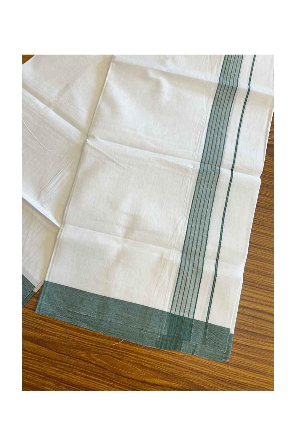 8% Discount ! Kaitharikada Balaramapuram 100% Cotton PURE WHITE SINGLE Mundu/Dothi - 1.75 inch Dark Green Striped Kara (2 meter / 4 muzham) - 11KK5018GAN