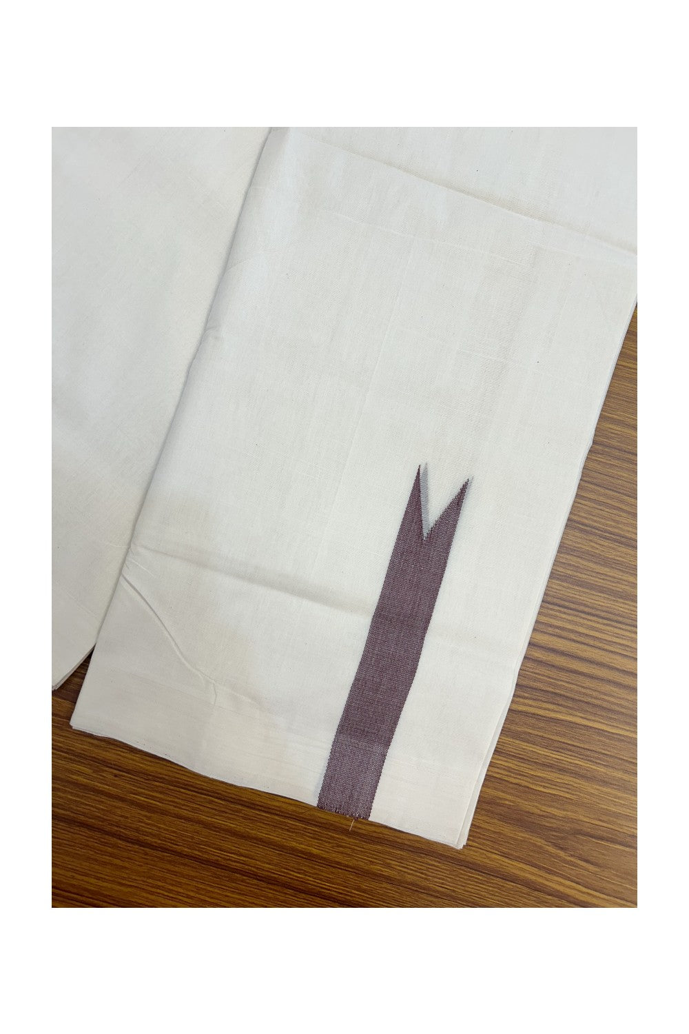 25% DISCOUNT ! KaithariKada HANDLOOM Unakkupaav Balaramapuram - 100% PURE Cotton Off White - (Unbleached) Double Mundu/Dhoti - 100x100 - 1.25 Inch Brown Chutty - 11KK5176ABH