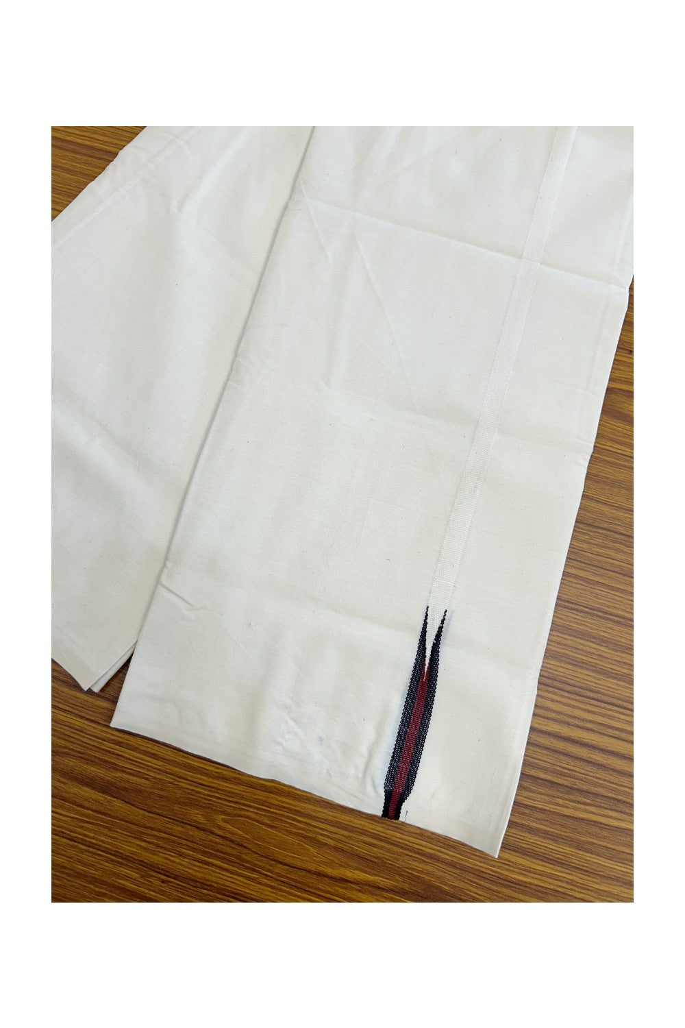 20% DISCOUNT ! KaithariKada Balaramapuram 100% COTTON SINGLE OFF WHITE (Unbleached) Mundu/Dhoti-Twisted 100s Thread- 0.5inch Puliyilakkara Black & Maroon Chutty Kara (2 meter / 4 muzham)- 11KK5203ASH