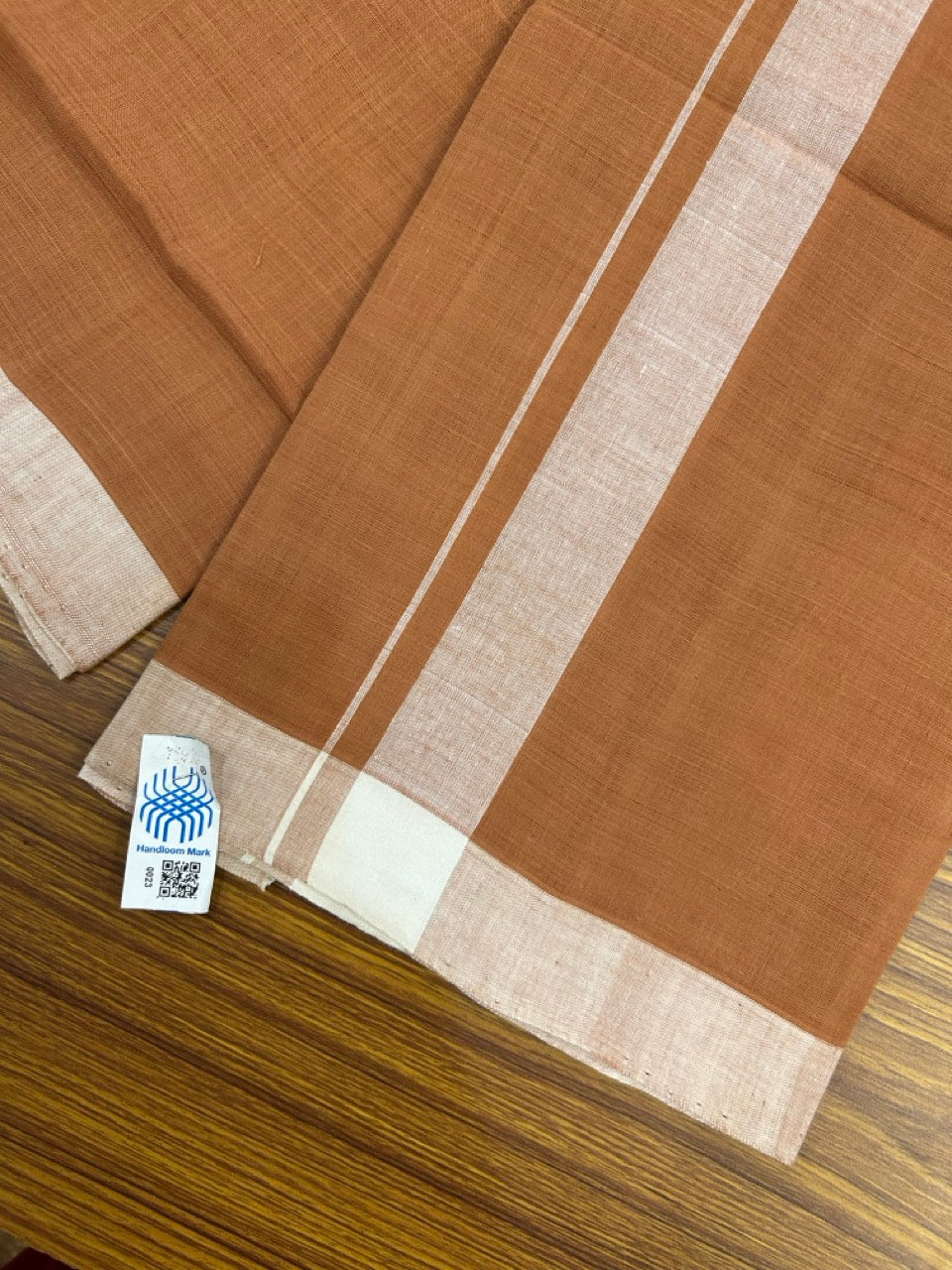 Handloom Single Hallmarked - 6% Discount !! KaithariKada 100% Pure Cotton - Mundu/Dhoti Kavi Body White 1.5 inch Kara- (2 meter / 4 muzham)- 11 KK8030 ELA
