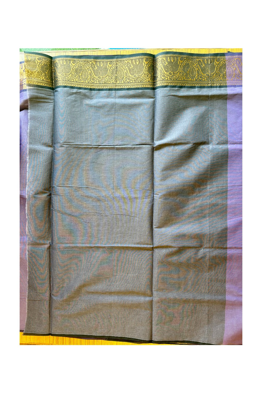 KaithariKada- Balaramapuram Saree - 100% PURE Cotton Silk - Violet & Black Design -11KK1005PAN.