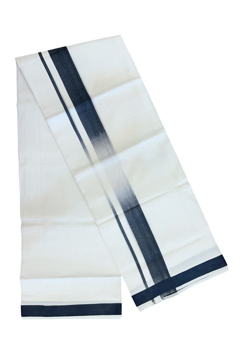 20% Discount ! Kaitharikada Balaramapuram 100% Cotton PURE WHITE Double RAINBOW Mundu/Dothi - 100x80 - 1.75 inch Black Stripes Kara 3.80 mtr (8 muzham) - 109KK5220 THI
