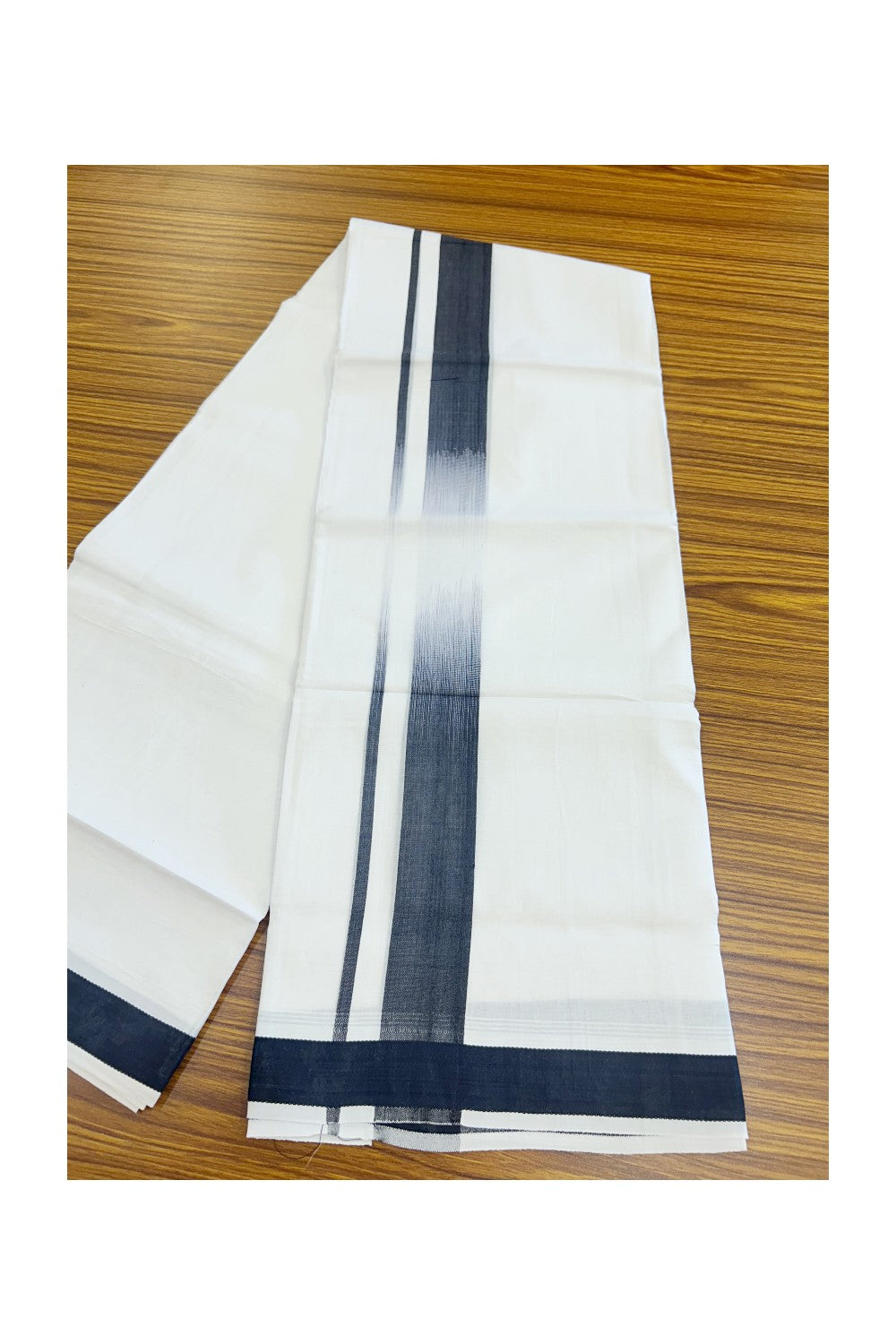 20% Discount ! Kaitharikada Balaramapuram 100% Cotton PURE WHITE Double RAINBOW Mundu/Dothi - 100x80 - 1.75 inch Black Stripes Kara 3.80 mtr (8 muzham) - 109KK5220 THI