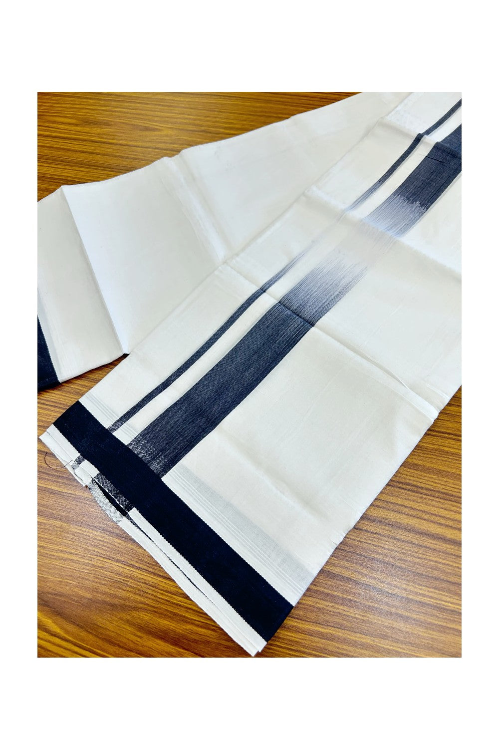 20% Discount ! Kaitharikada Balaramapuram 100% Cotton PURE WHITE Double RAINBOW Mundu/Dothi - 100x80 - 1.75 inch Black Stripes Kara 3.80 mtr (8 muzham) - 109KK5220 THI