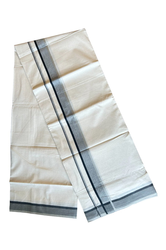 15% Discount! KaithariKada Balaramapuram 100% Cotton Off white (Unbleached) Double Mundu/Dhoti-100x90 2.5inch Black Shaded kara - 12KK431VAS
