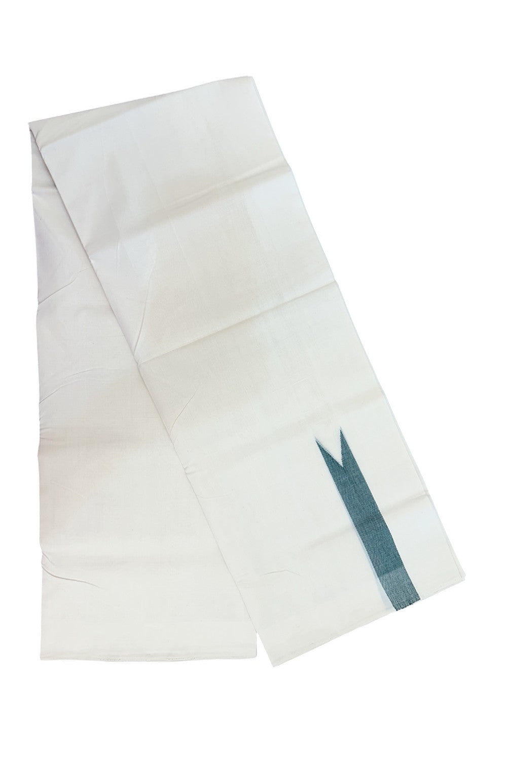25% DISCOUNT ! KaithariKada HANDLOOM Unakkupaav Balaramapuram - 100% PURE Cotton Off White - (Unbleached) Double Mundu/Dhoti - 100x100 - 1.25 Inch Green Chutty - 12KK5176ABH