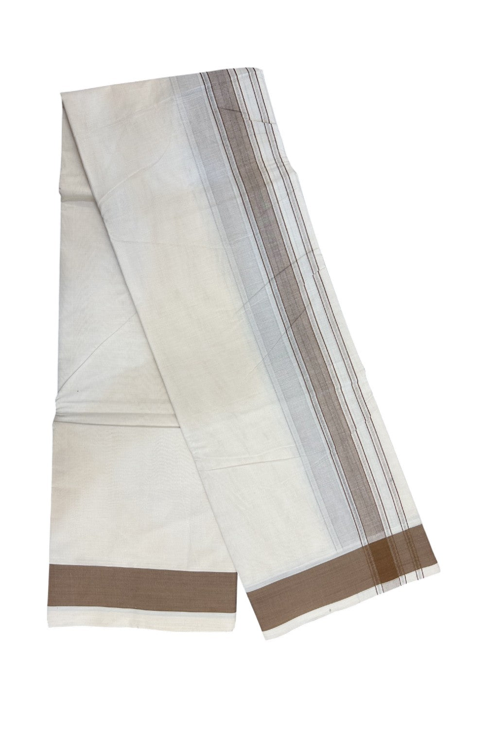 20% DISCOUNT! KaithariKada 100% Cotton Off White - (Unbleached) - Pure Cotton -100x100 thread - NORTH INDIAN - ATTACHED GAMCHA 9X5 Dhoti Light Brown Striped 1.5 inch Kara- 12KK5196PMC
