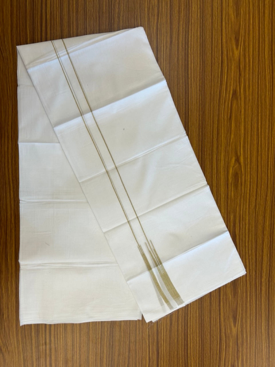 20% DISCOUNT!! NEW!! KaithariKada Balaramapuram 100% Cotton PURE WHITE Double Mundu/Dhoti - (100x80)s - 0.75 inch Mustard Yellow Line chutty - 12 KK5249 VIN