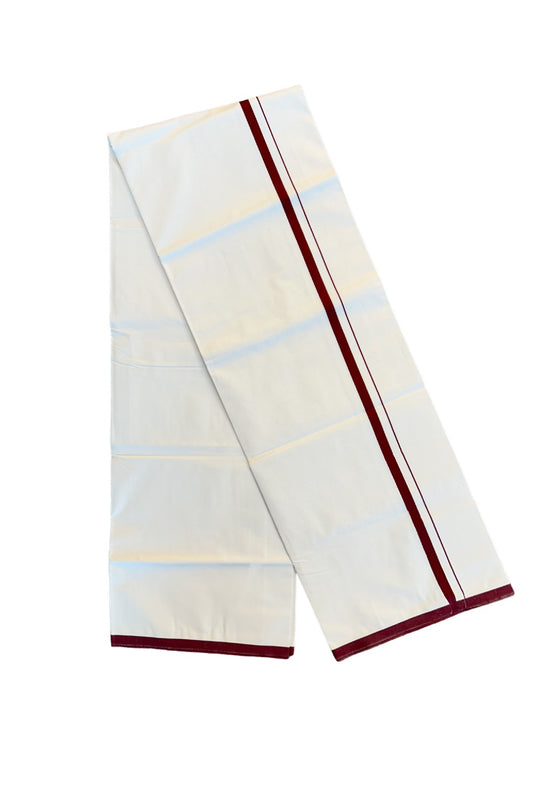 10% DISCOUNT ! KaithariKada Balaramapuram 100%  Cotton Single Off white Mundu/Dhoti-(60S)- 0.5 inch MAROON  Kara-12KK76MC.