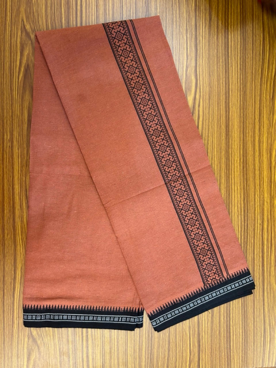 8% Discount!!! Kaitharikada Mixed Cotton Single KAVI - Kaily / Lungi - 3.25 inch Black Tribal Kuppadam Border (2 meter / 4 muzham) - 12KK8027 AS