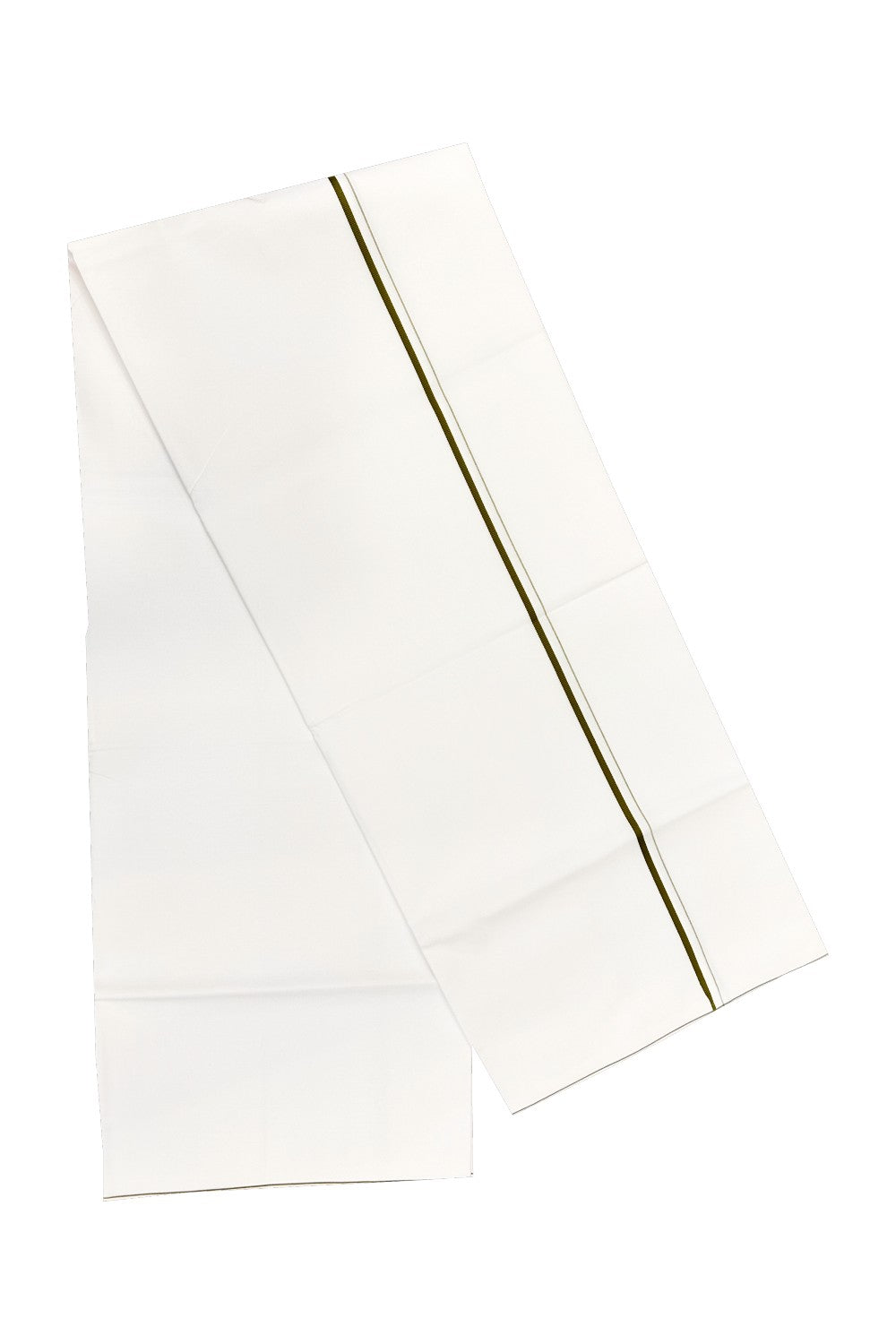 21% OFFER!! KaithariKada WRINKLE FREE Cotton PURE WHITE SINGLE Mundu/Dhoti-40X40 Light Green 1cm (2 meter / 4 muzham) Kara- 12uat