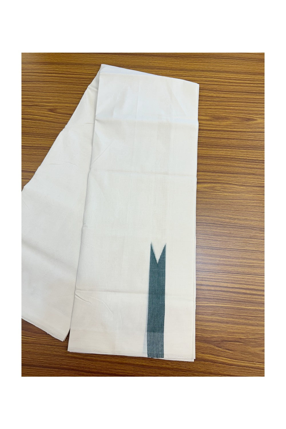 25% DISCOUNT ! KaithariKada HANDLOOM Unakkupaav Balaramapuram - 100% PURE Cotton Off White - (Unbleached) Double Mundu/Dhoti - 100x100 - 1.25 Inch Green Chutty - 12KK5176ABH