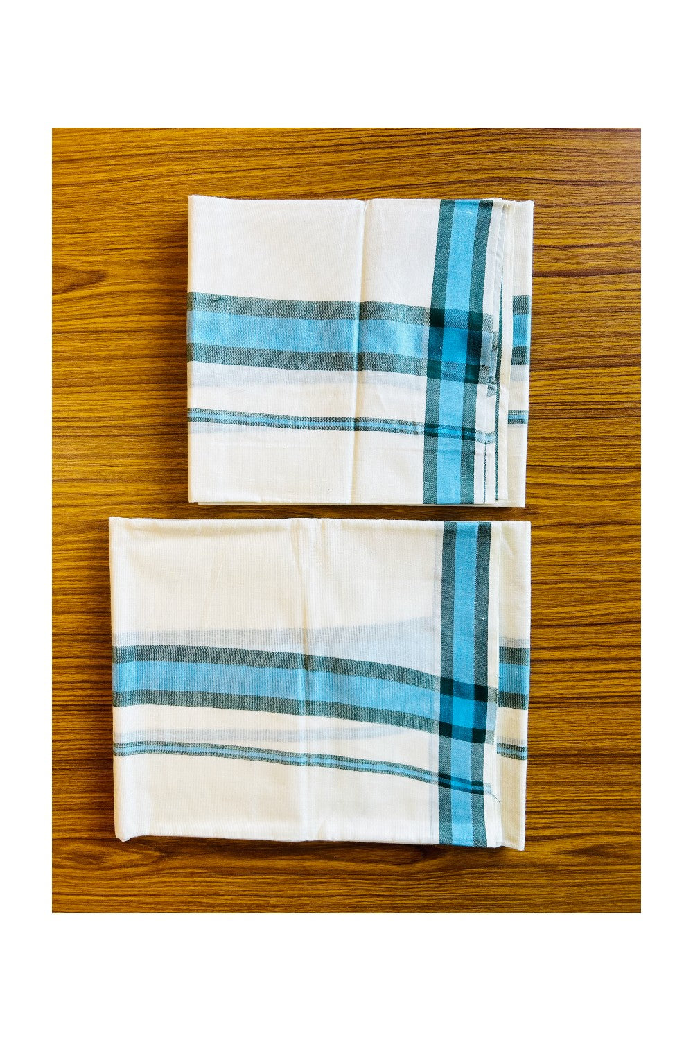 16% Discount!! KaithariKada - Kerala Cotton SINGLE SET MUND FOR WOMEN -  Green & Blue Kara - 12KK301VIN