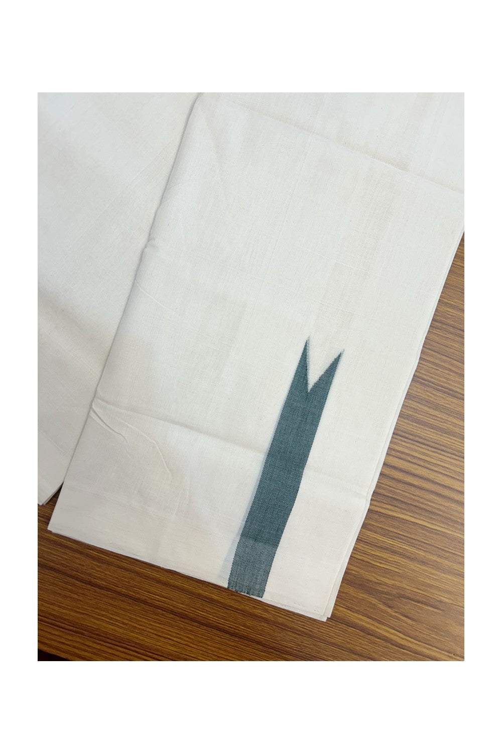 25% DISCOUNT ! KaithariKada HANDLOOM Unakkupaav Balaramapuram - 100% PURE Cotton Off White - (Unbleached) Double Mundu/Dhoti - 100x100 - 1.25 Inch Green Chutty - 12KK5176ABH