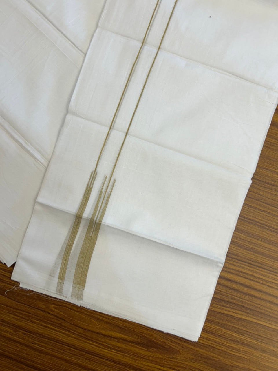 20% DISCOUNT!! NEW!! KaithariKada Balaramapuram 100% Cotton PURE WHITE Double Mundu/Dhoti - (100x80)s - 0.75 inch Mustard Yellow Line chutty - 12 KK5249 VIN