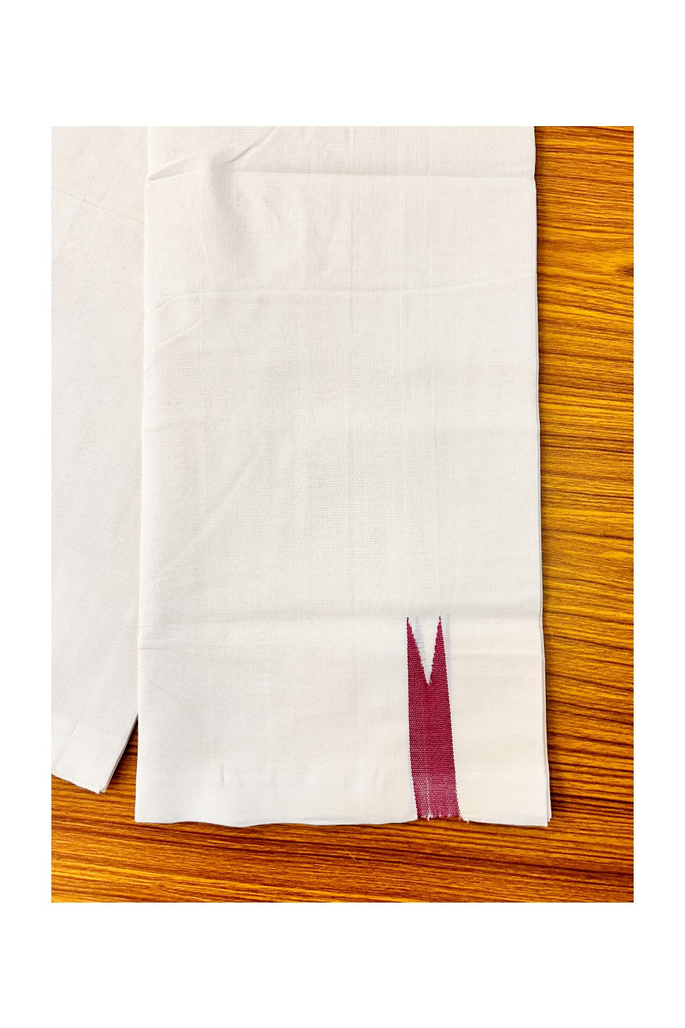 25% Discount! KaithariKada Balaramapuram Handloom Unakkupaav- 100% Pure Cotton 100x100 Double Mundu/Dhoti Off White (Unbleached) - Puliyilakkara Vine Red 2.cm Chutty Kara-12RAM