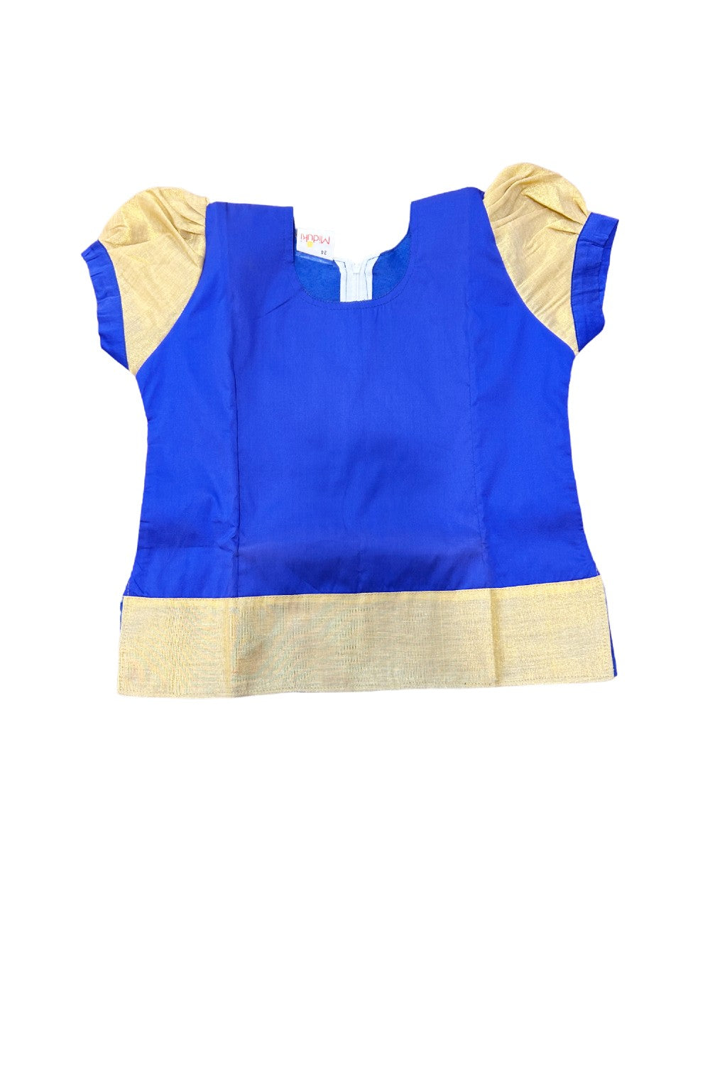 Midukki-Traditional South Indian Kids Pattu Pavada- Blue top offwhite skirt with kasavu - Age 6 - KK6MID0012