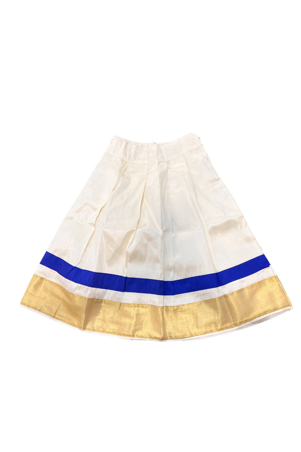 Midukki-Traditional South Indian Kids Pattu Pavada- Blue top offwhite skirt with kasavu - Age 6 - KK6MID0012