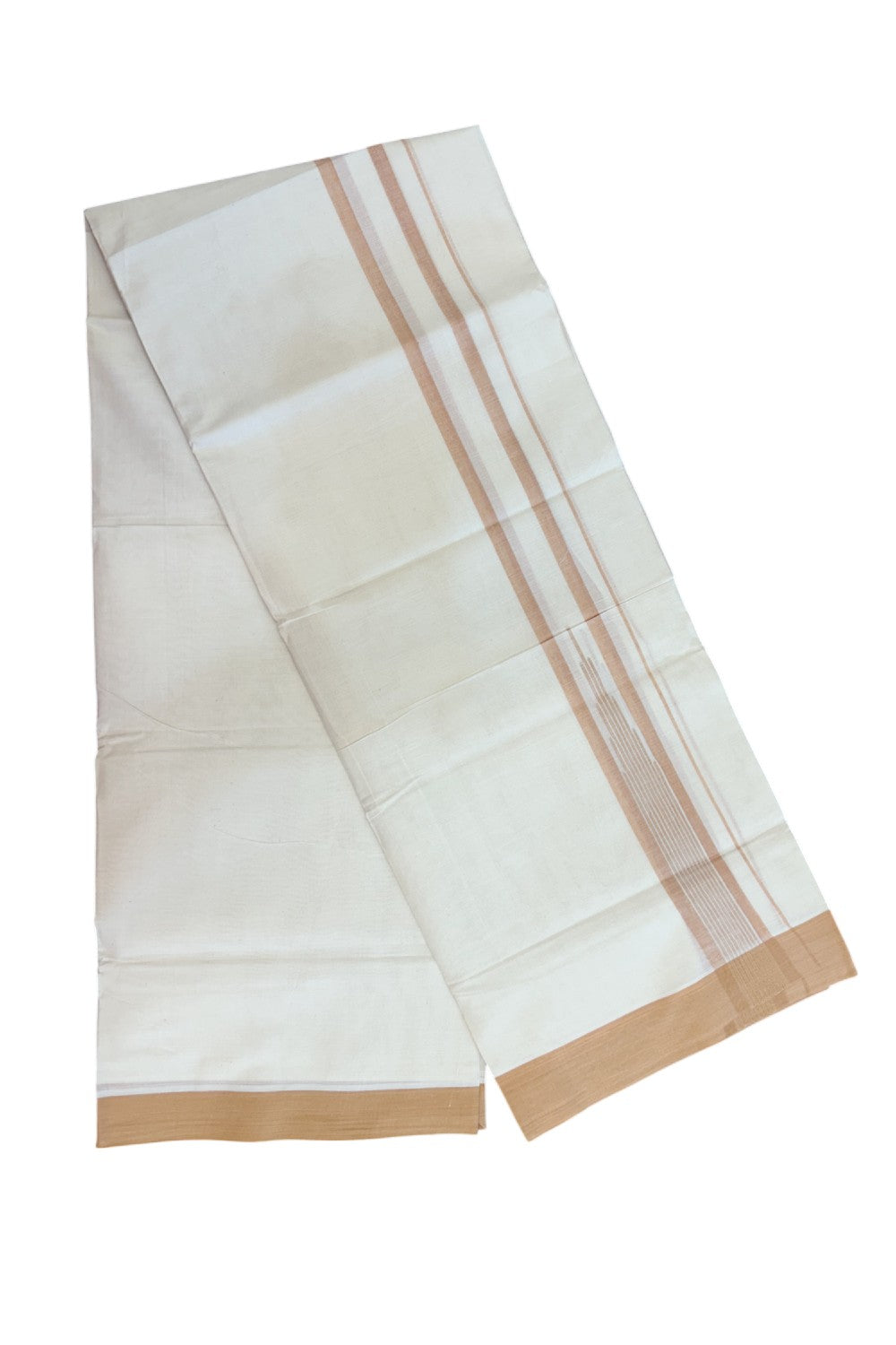 20% DISCOUNT! KaithariKada Balaramapuram 100% Cotton OFF WHITE Double (Unbleached) Mundu/Dhoti-100x80 - 1.75 inch Puliyilakkara Sand Brown shaded Temple Chutty kara 4 mtr (8.5 muzham) - 123KK5220 THI