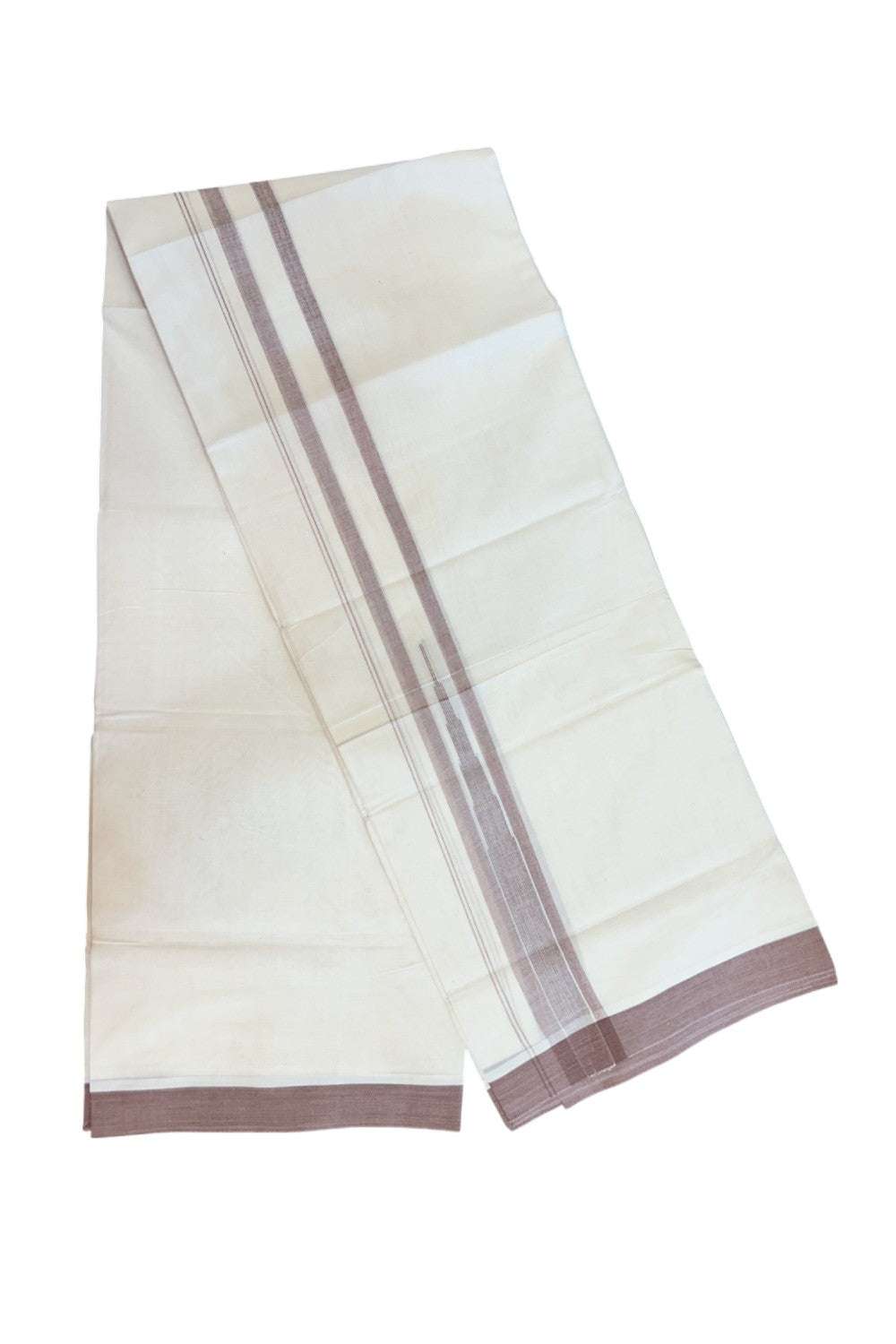 20% DISCOUNT! KaithariKada Balaramapuram 100% Cotton OFF WHITE Double (Unbleached) Mundu/Dhoti-100x80 - 1.75 inch Puliyilakkara Dusty Ranch Brown shaded Temple Chutty kara 4 mtr (8.5 muzham) - 125KK5220 THI