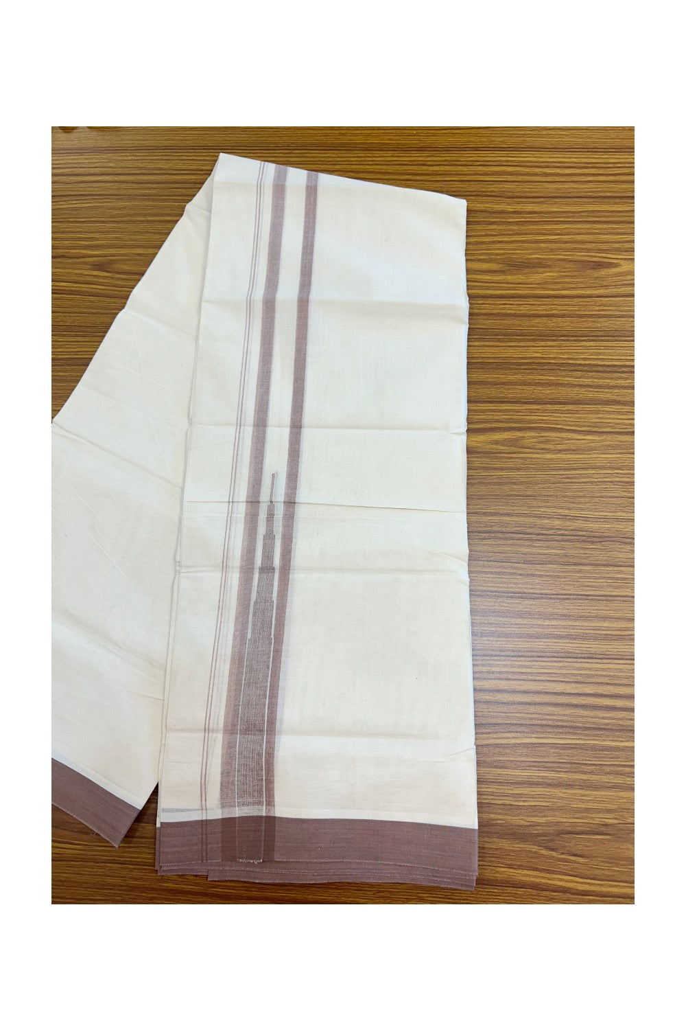 20% DISCOUNT! KaithariKada Balaramapuram 100% Cotton OFF WHITE Double (Unbleached) Mundu/Dhoti-100x80 - 1.75 inch Puliyilakkara Dusty Ranch Brown shaded Temple Chutty kara 4 mtr (8.5 muzham) - 125KK5220 THI
